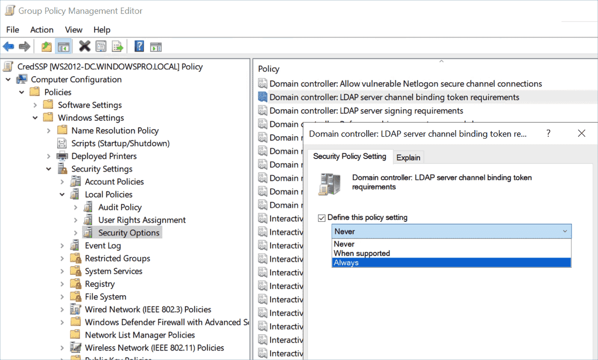 Secure domain controllers with LDAP channel binding and LDAP signing