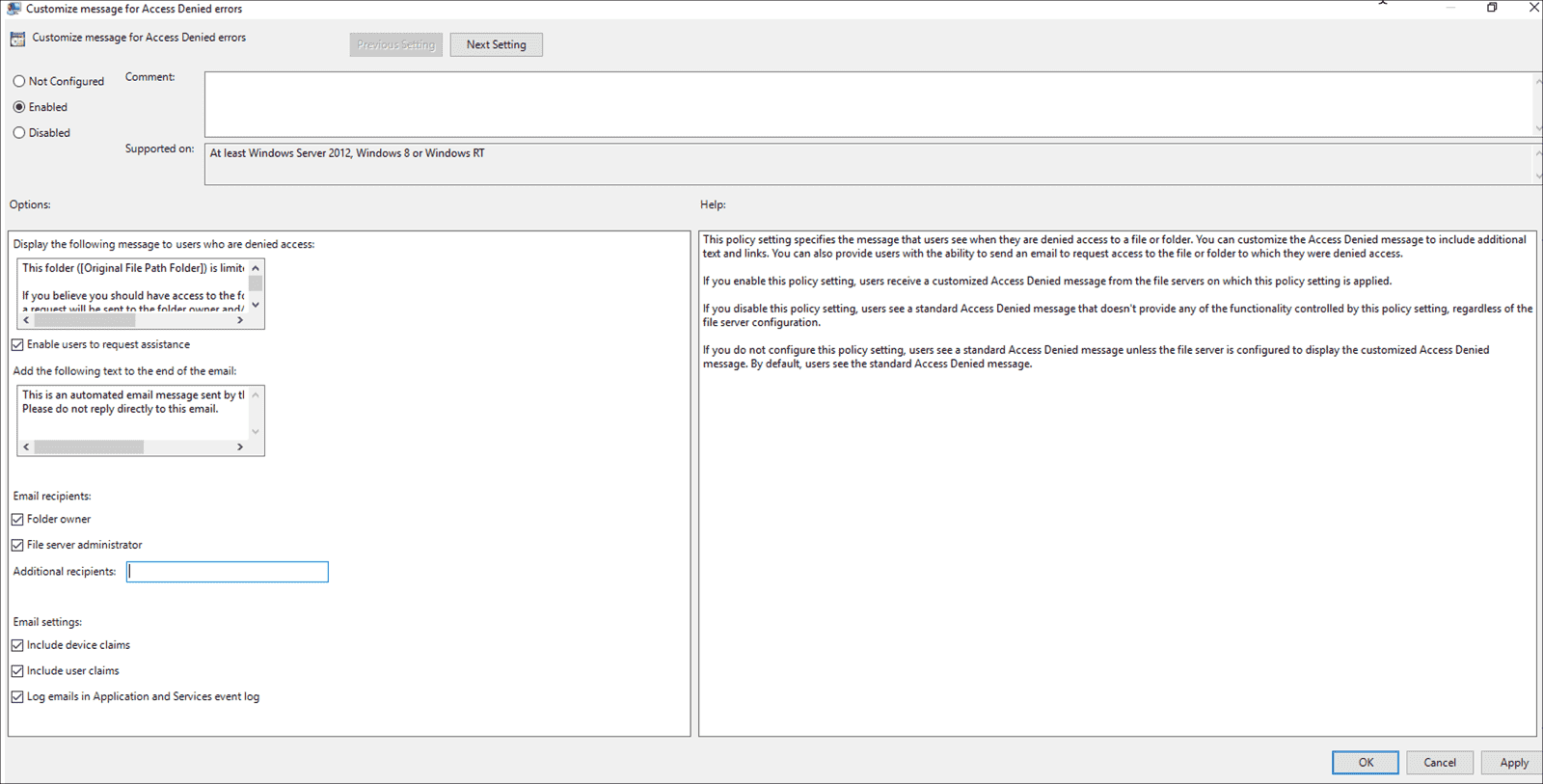 Custom error message for access denied 4sysops