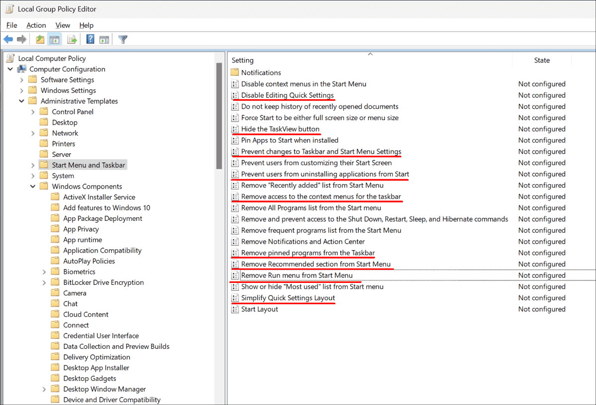 New group policies in Windows 11 2022 Start menu, taskbar, winget
