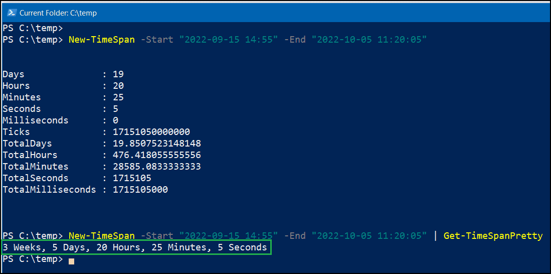 Format time and date output of PowerShell NewTimeSpan 4sysops
