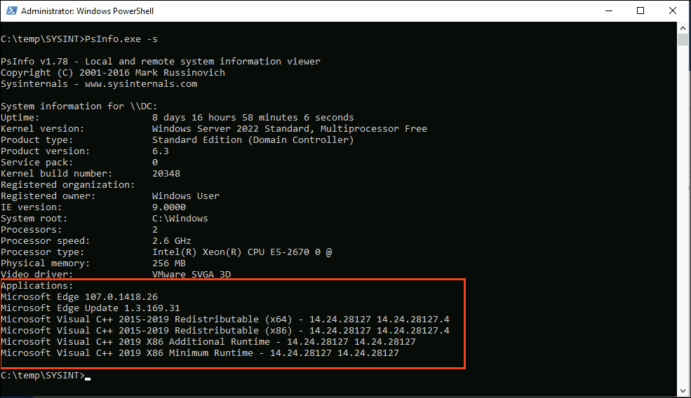 PsInfo Get disk space, installed applications, and other information