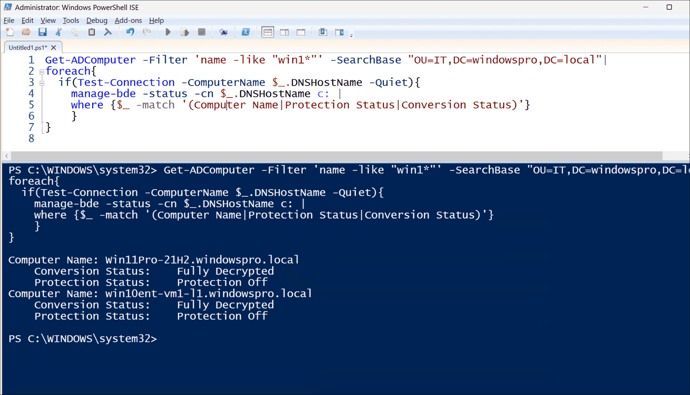 Check the BitLocker status of all PCs in the network 4sysops