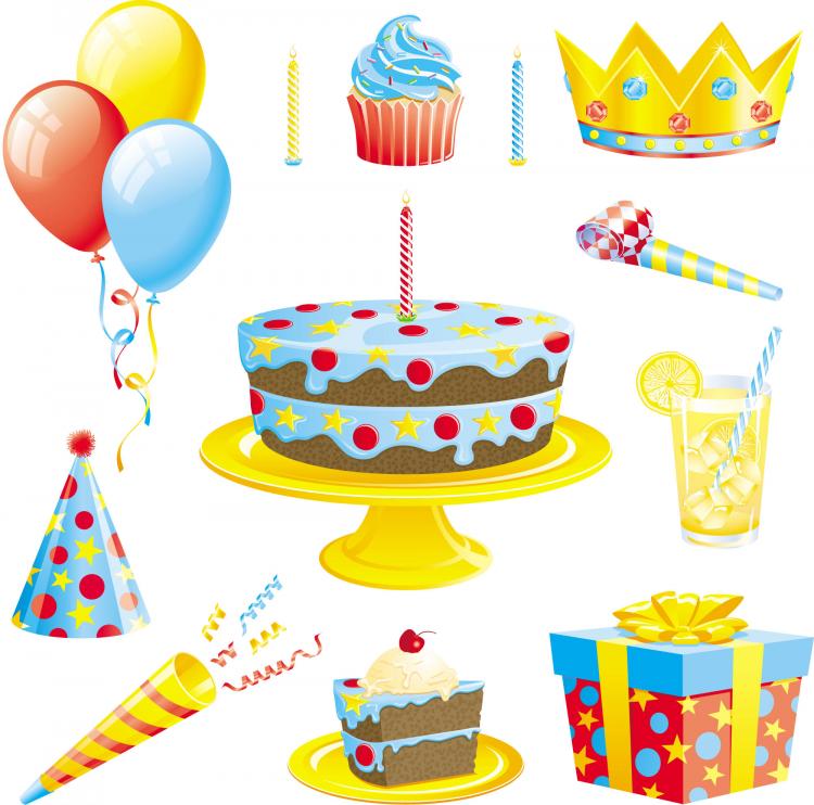 Birthday dinner elements vector Free Vector / 4Vector