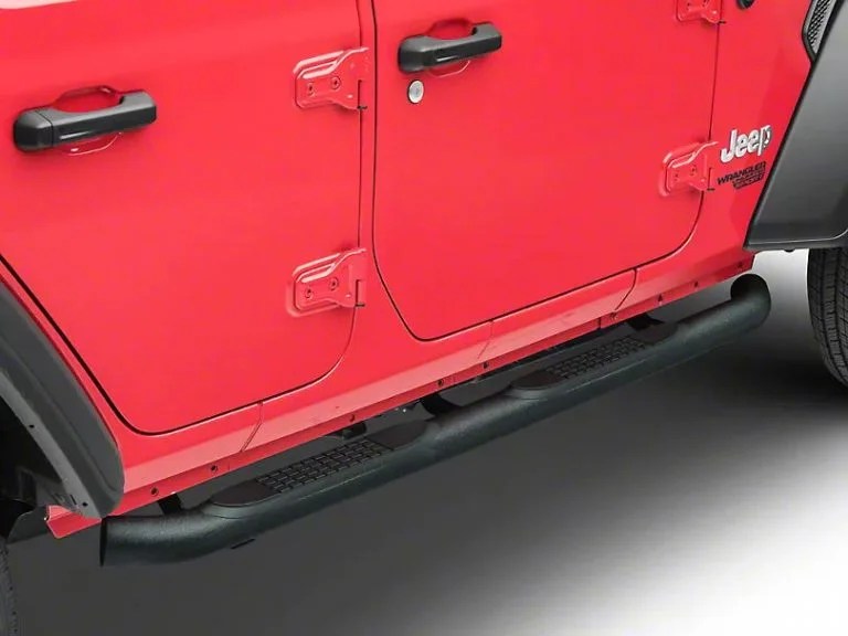 RedRock 4×4 3Inch Round Curved Side Step Bars; Textured Black (1821 Jeep Wrangler JL 4 Door