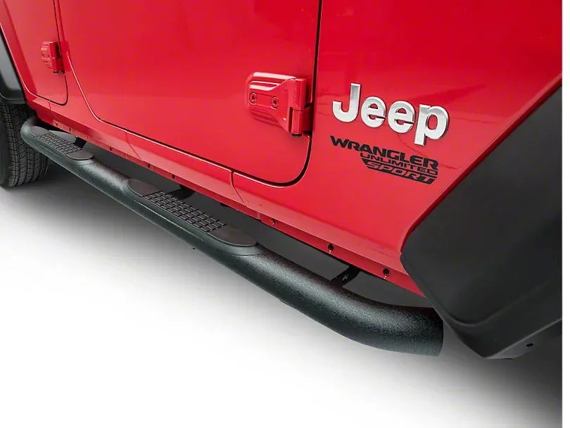 RedRock 4×4 3Inch Round Curved Side Step Bars; Textured Black (1821 Jeep Wrangler JL 4 Door