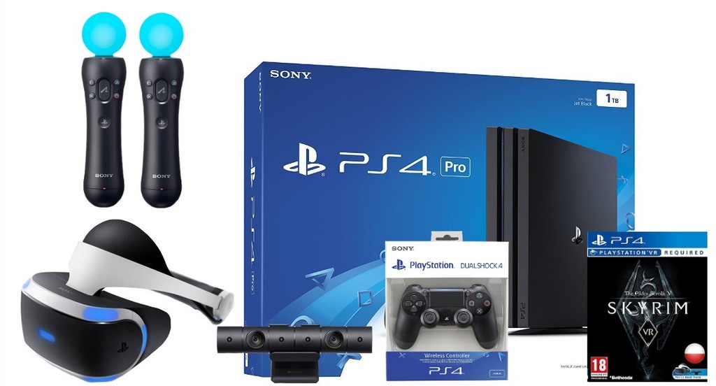 PS4 PRO 1TB VR 2XMOVE 2XPAD CAMERA V2 SKYRIM VR 7281938127