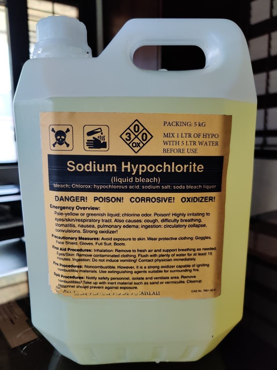 Surfactants Sodium Hypochlorite Solution, 10 & 5, Grade Standard