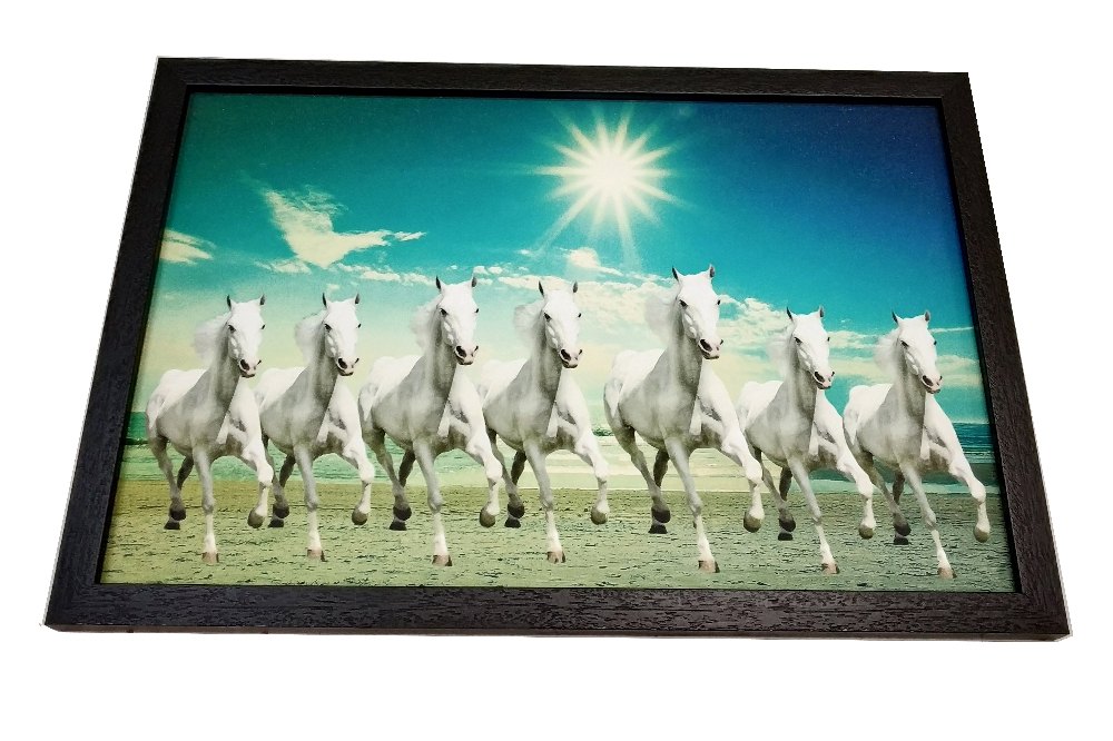 Vastu 7 White Running Horses With Sunrise Decorative Wall Hanging