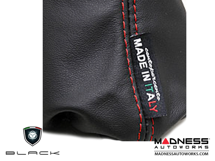 FIAT 500 Gear Shift Boot Black Leather w/ Red Stitching 500 MADNESS