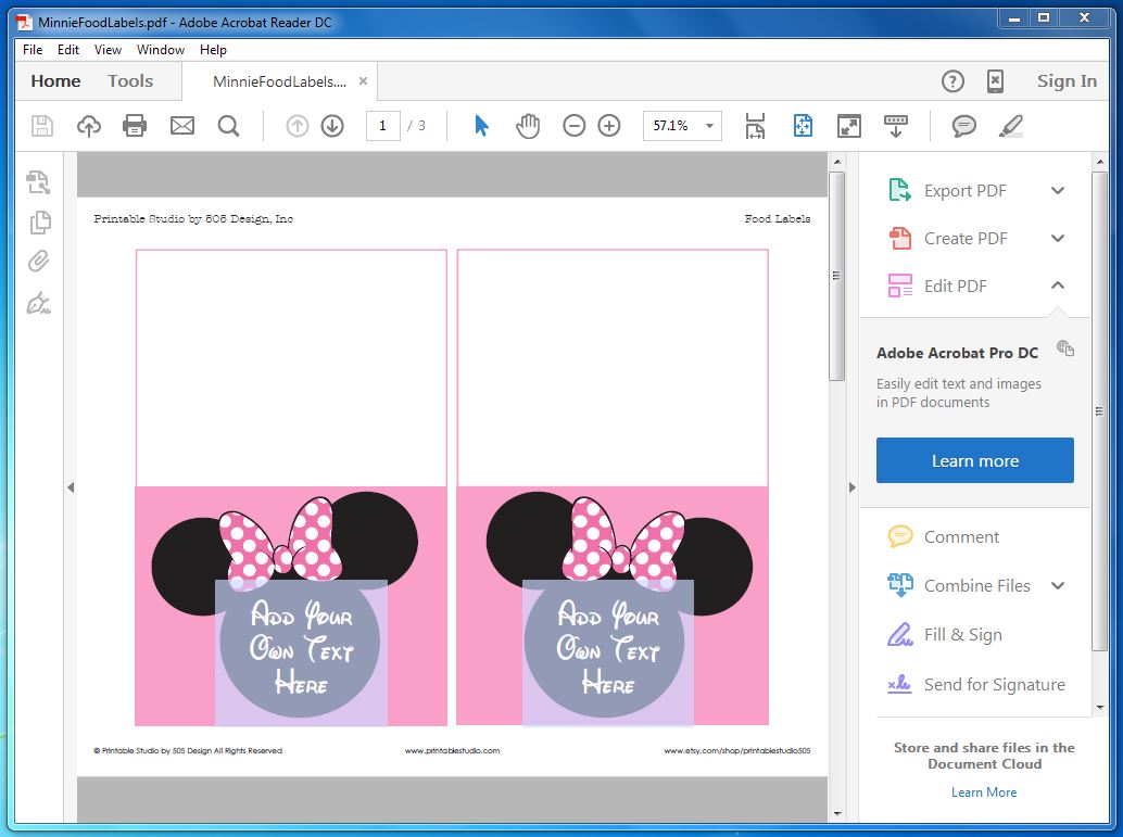 Minnie Mouse Party Food Labels in Pink 505 Design, Inc
