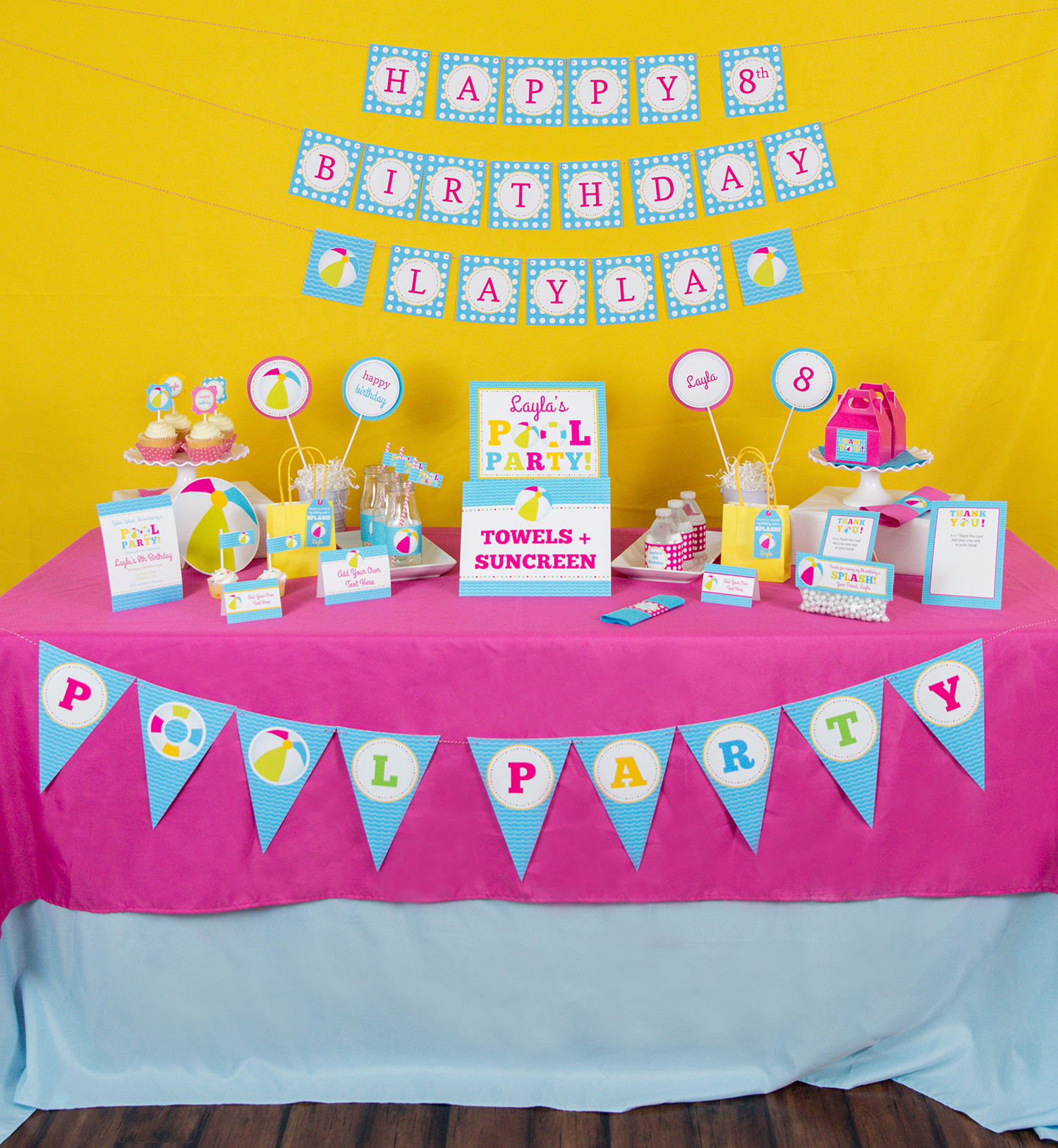 Pool Party Decorations and Invitation Set in Pink 505 Design, Inc