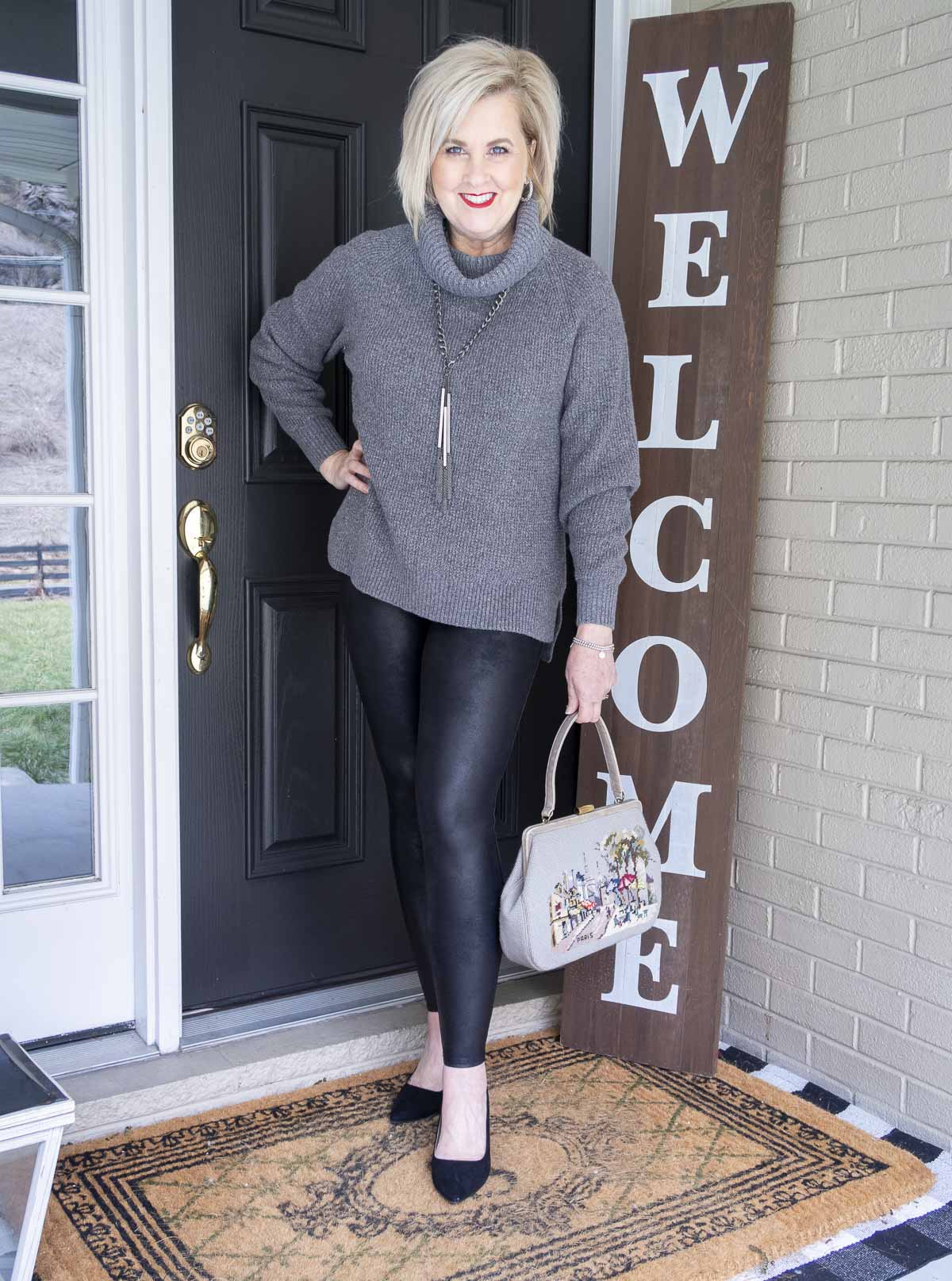 WEARING FAUX LEATHER LEGGINGS WHEN YOU ARE OVER 50 50 IS NOT OLD