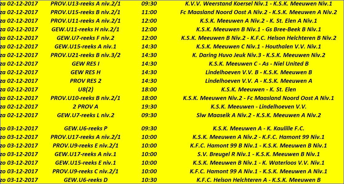 kalender volgend weekend KSK Meeuwen