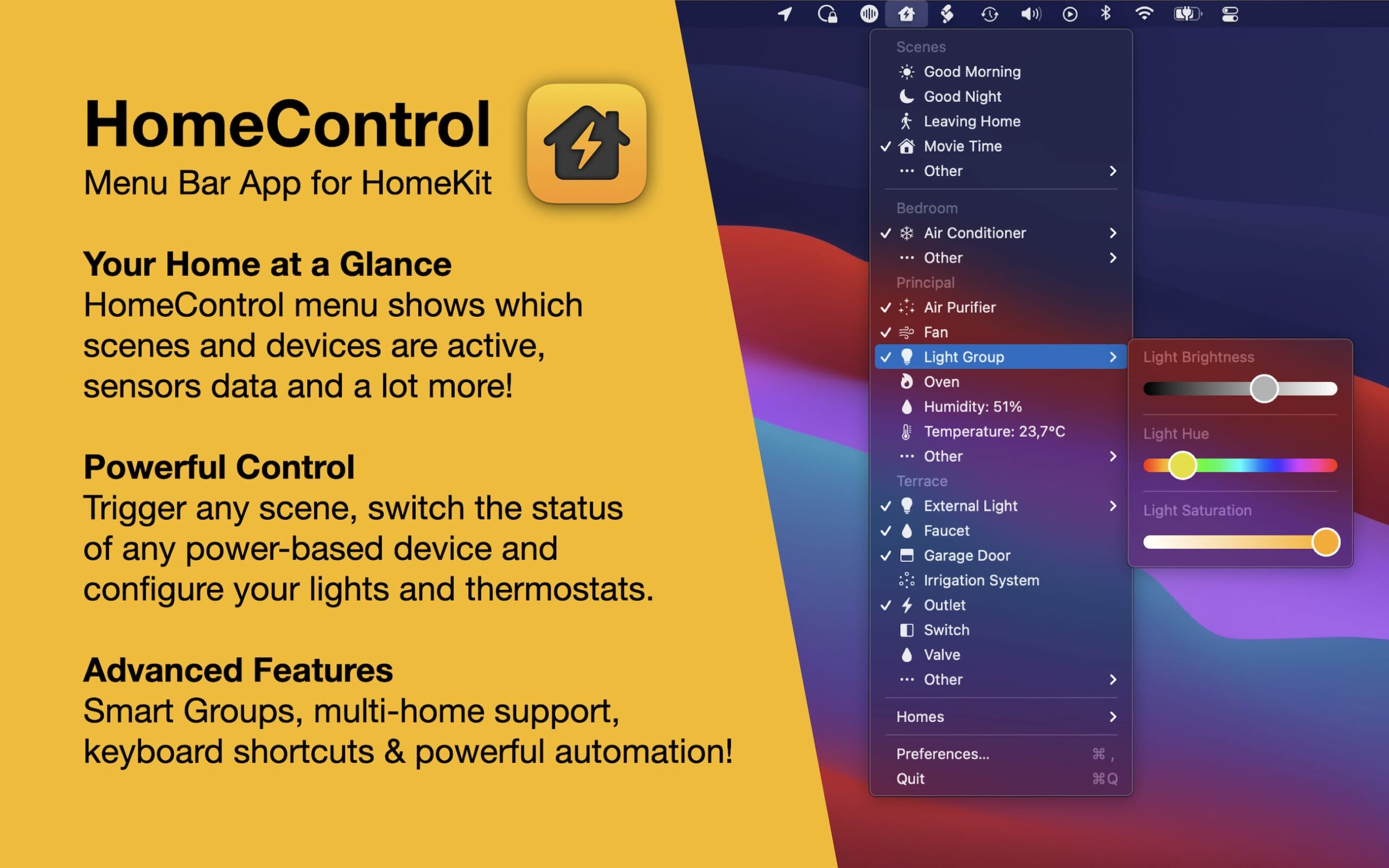 Sponsor HomeControl — Mac Menu Bar App for HomeKit 512 Pixels