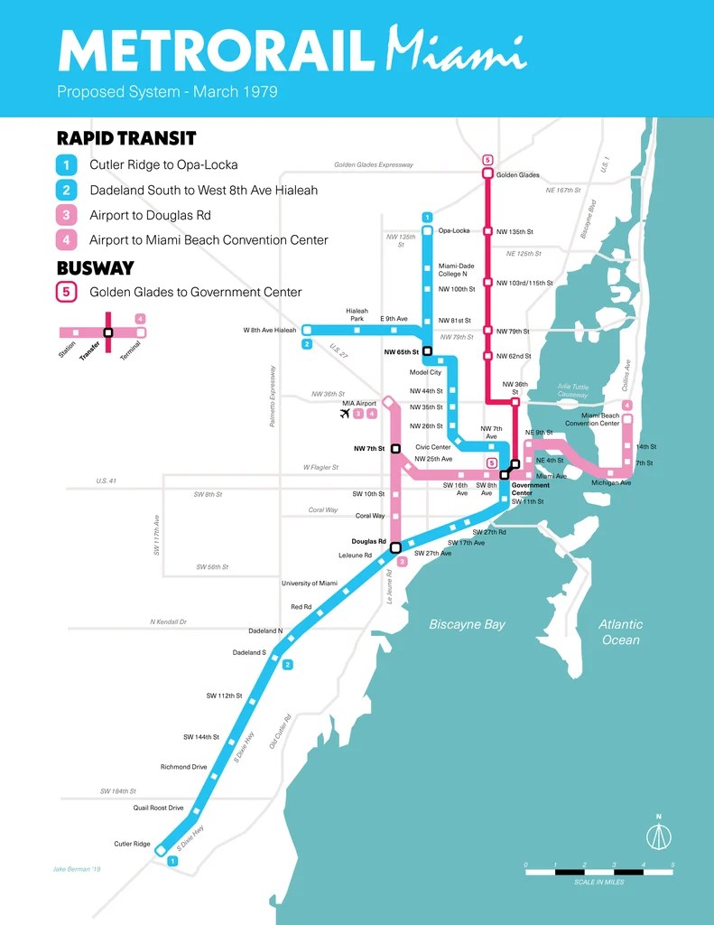 Miami Metrorail planned system map, 1979 53 Studio