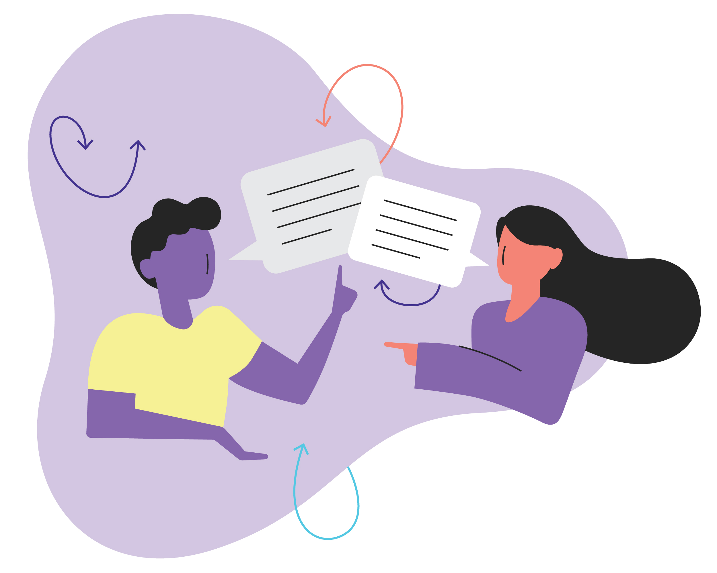 Illustration of two people talking