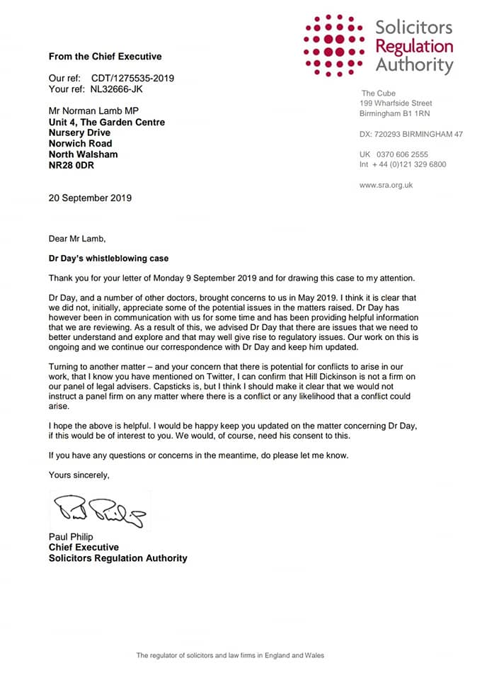 SRA CEO Responds to SIr Norman Lamb MP