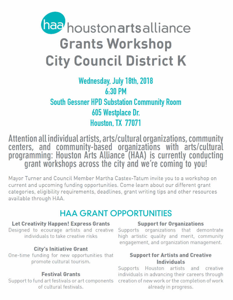 Houston Arts Alliance Grants July 18
