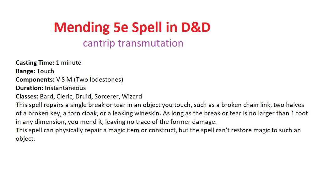 Mending 5e in D&D Dnd Spells