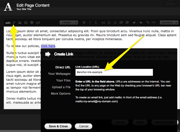 Creating anchor links Squarespace 5
