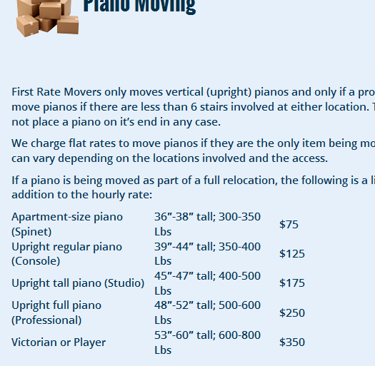 First Rate movers Piano moving rates 5 Movers Quotes