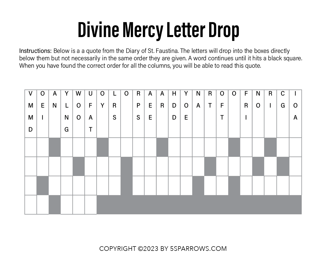 Divine Mercy Letter Drop 5sparrows