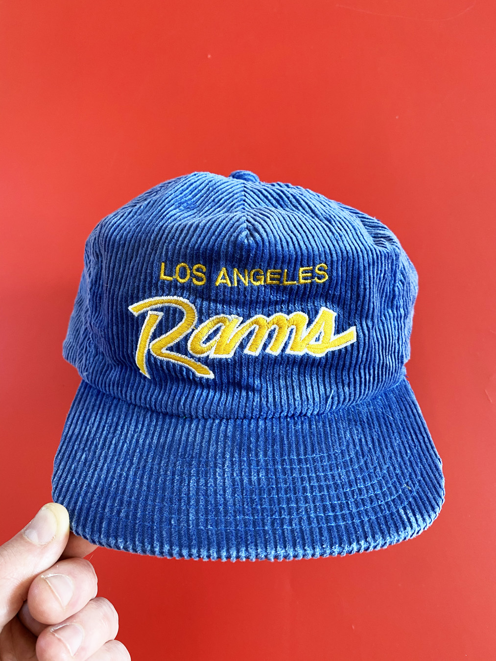 80s LA Rams Corduroy Blue Snapback Hat 