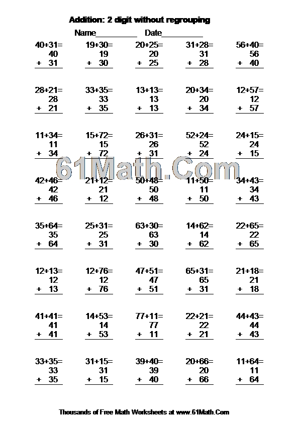 Addition 2 digit without regrouping Create Your Own Math Worksheets Addition 2 digit without regrouping Create Your Own Math Worksheets