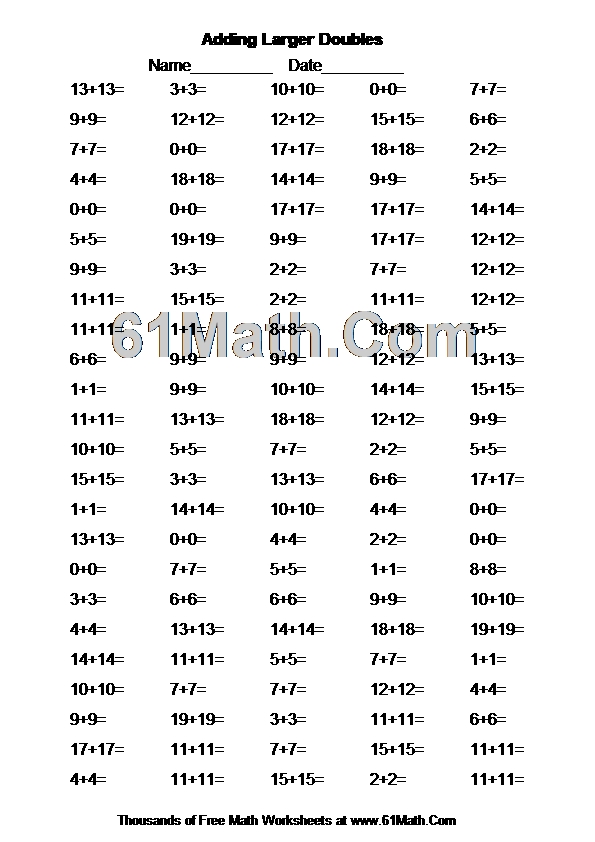 Adding Larger Doubles Create Your Own Math Worksheets
