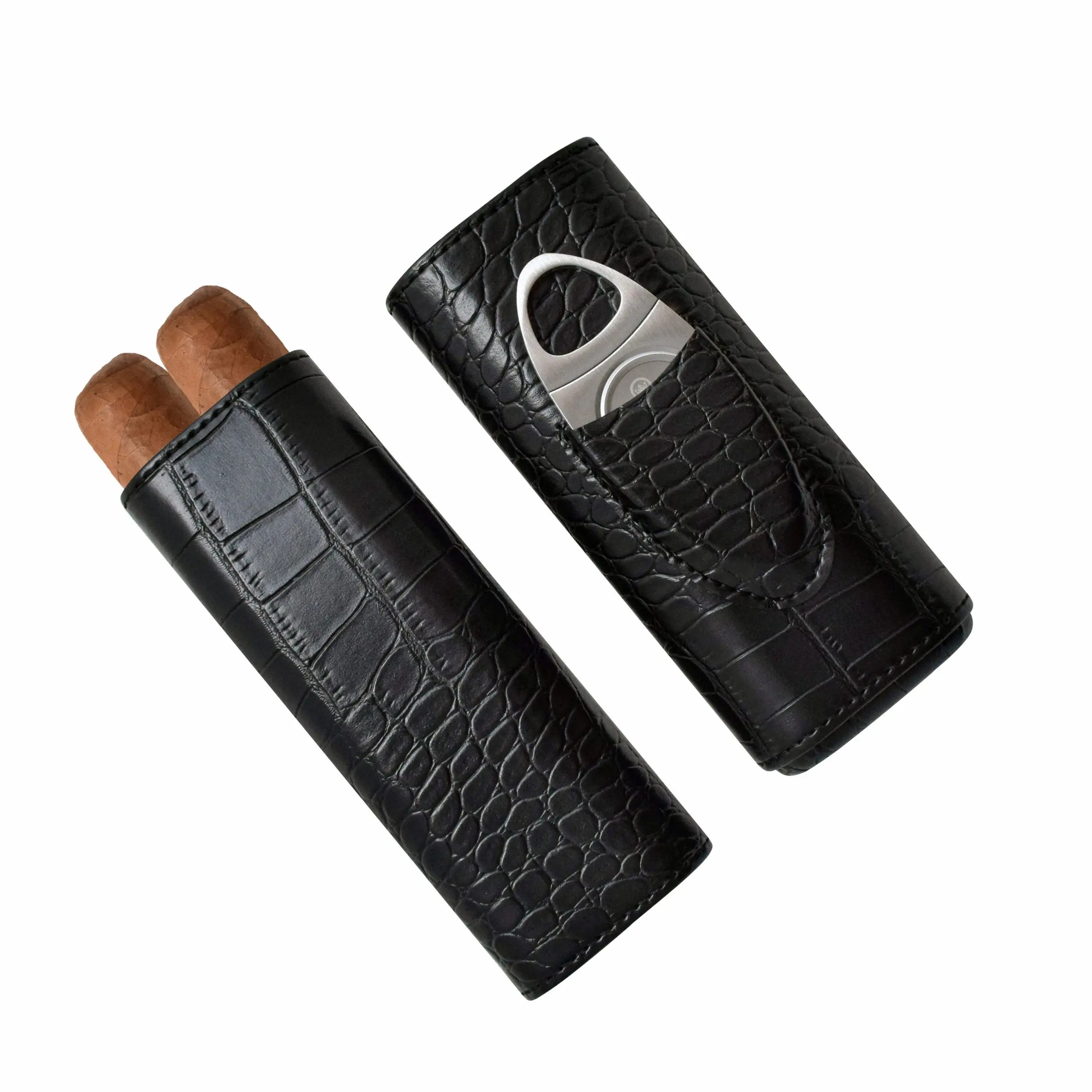 2Finger Black Leather Cigar Case 69 Bourbons