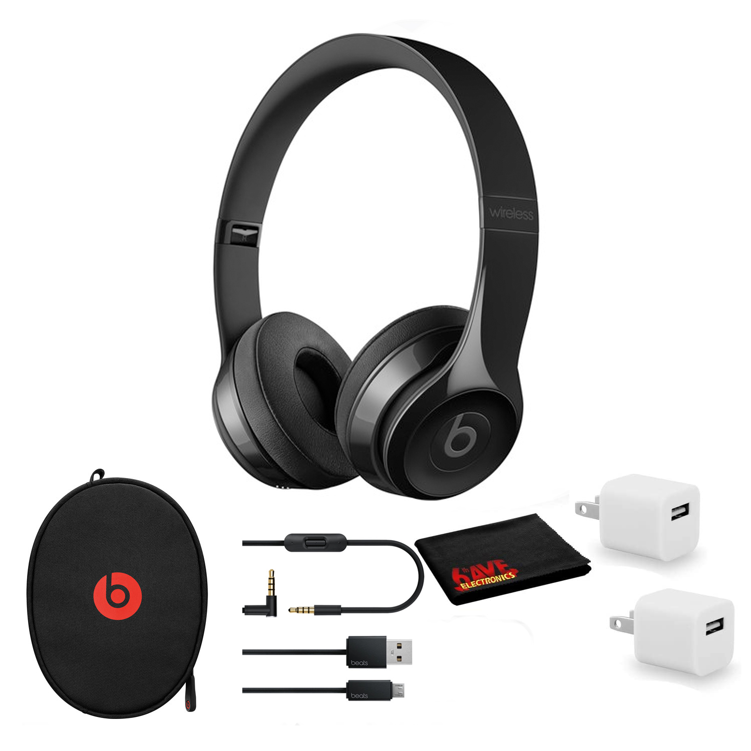 Beats Solo3 Wireless Headphones (Gloss Black) Kit with USB Adapter