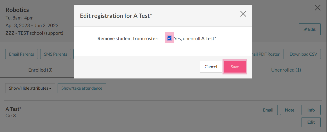 How to unenroll a student added by "Add bulk student" Help for 6crickets