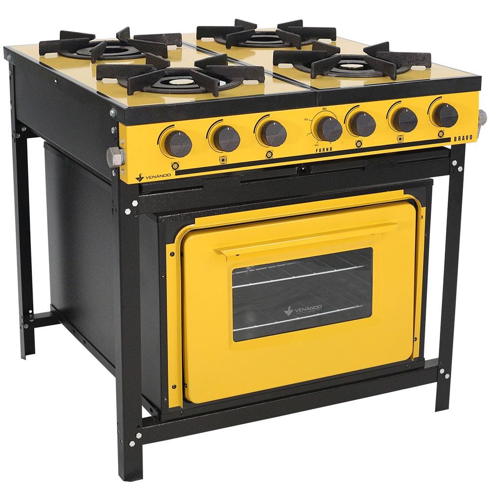 Fogão Industrial Venâncio Bravo a Gás 4 Bocas com Forno Amarelo
