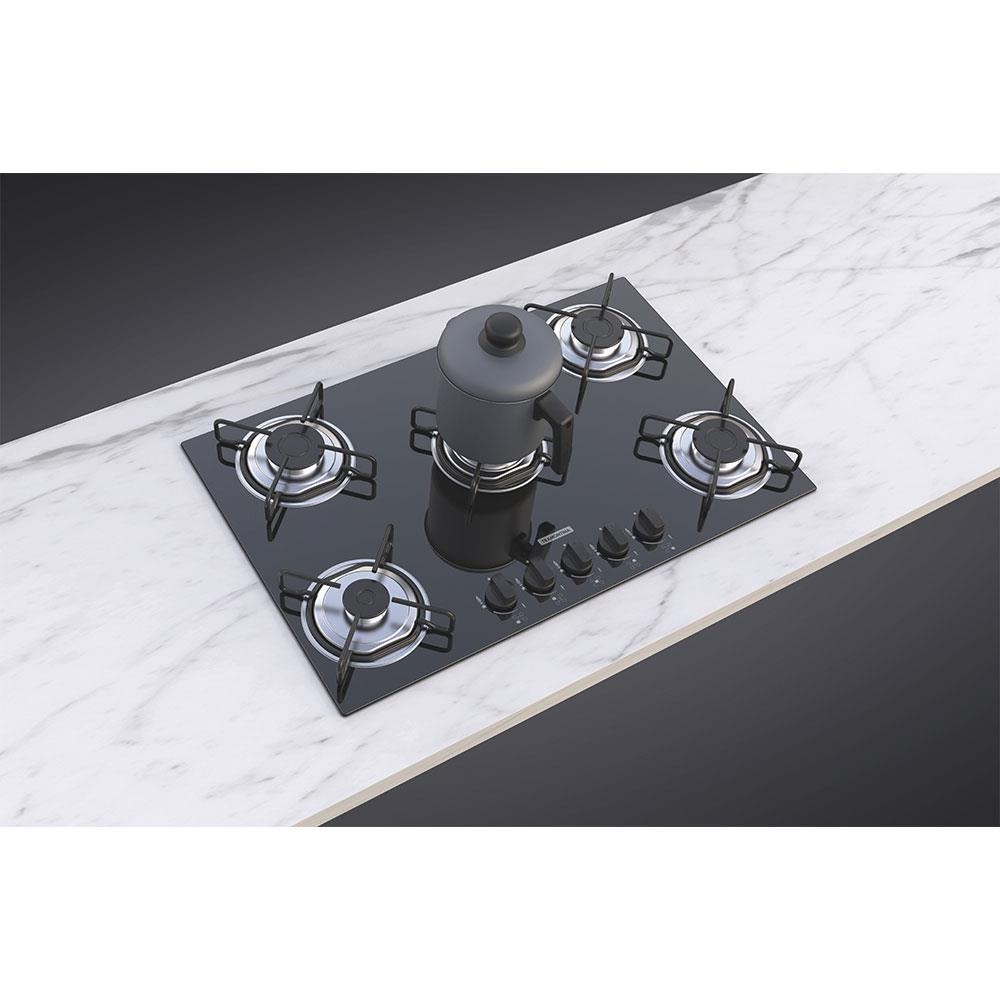 Cooktop a Gás Tramontina Brasil 5GG 70 em Vidro Preto Acendimento