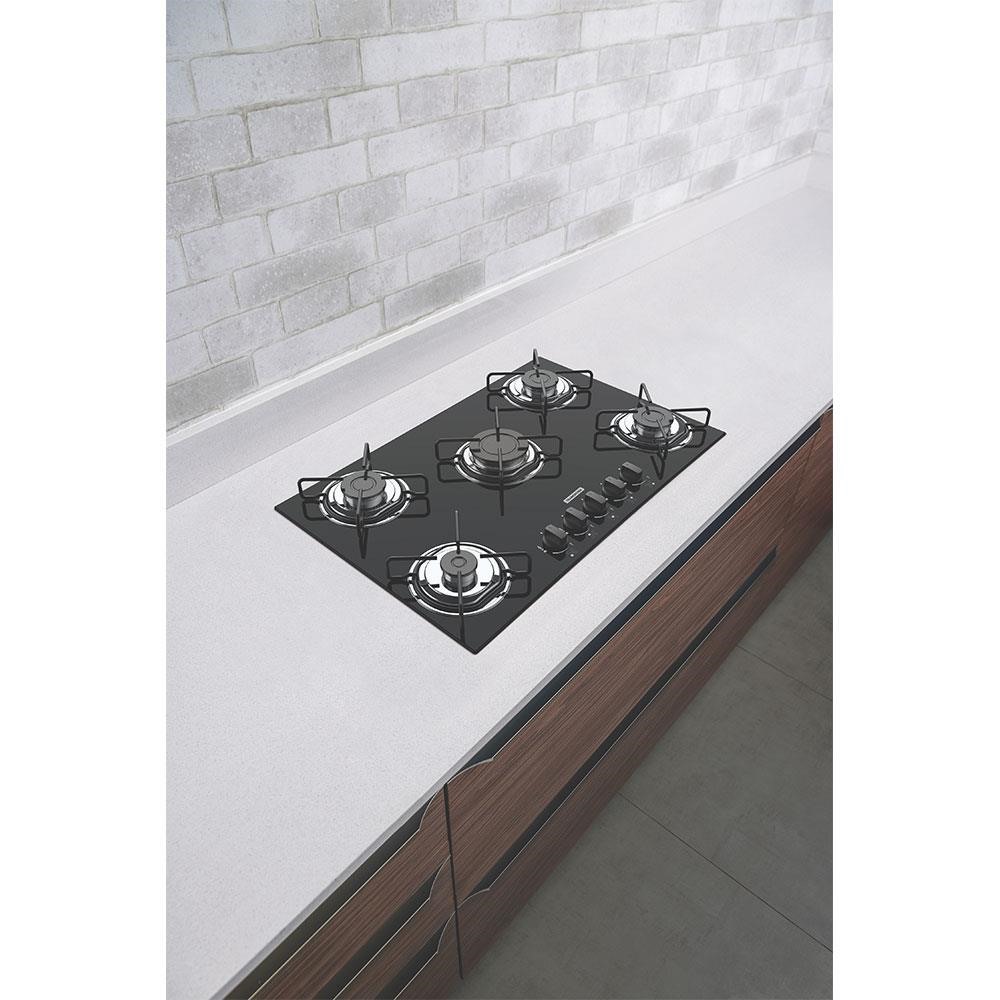Cooktop a Gás Tramontina Brasil 5GG 70 em Vidro Preto Acendimento