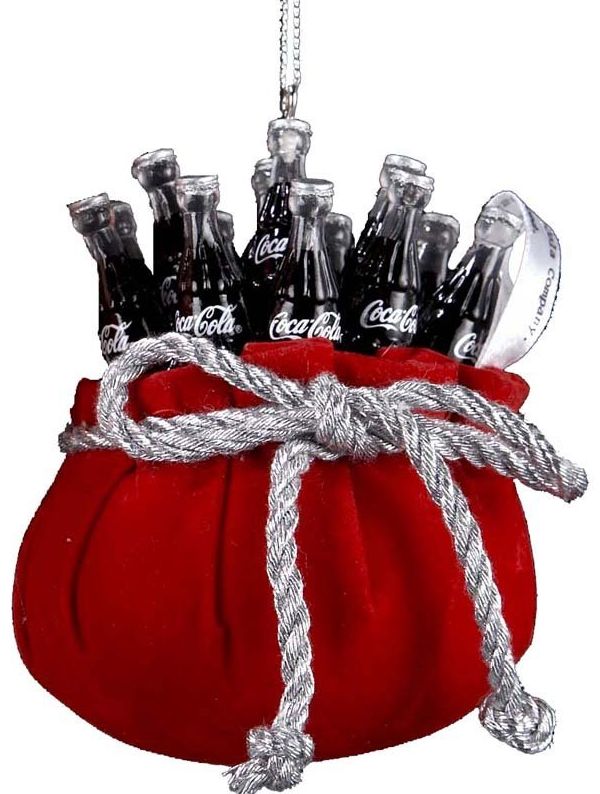 CocaCola Bottles in Red Velvet Bag Ornament Christmas