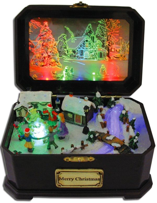 Christmas Music Box Holiday Fiber Optic Lighted Village Musical Christmas