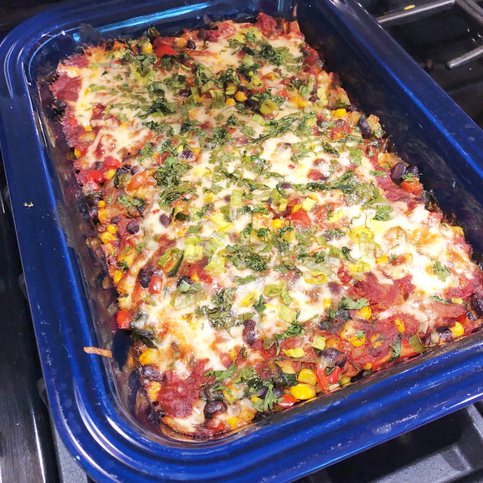 Healthy Vegetable and Chicken Enchilada Casserole (with Vegan