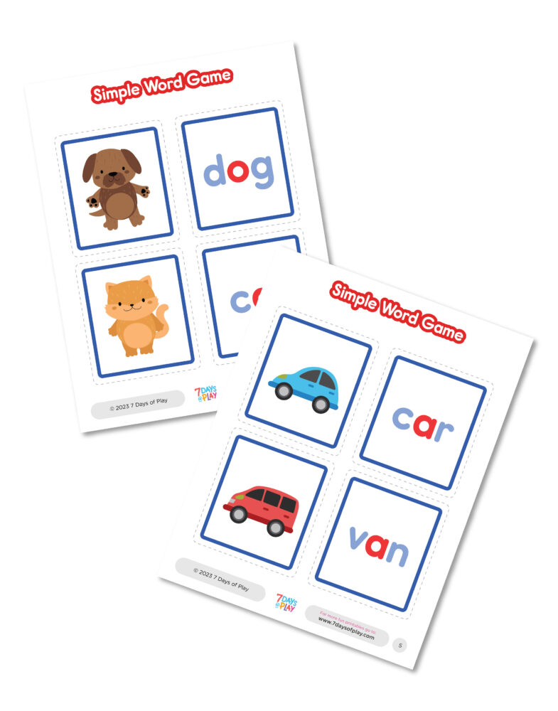 CVC Words Flashcards Printable 7 Days of Play