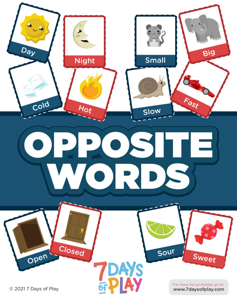 Opposite Words Activities Printable for Kids 7 Days of Play