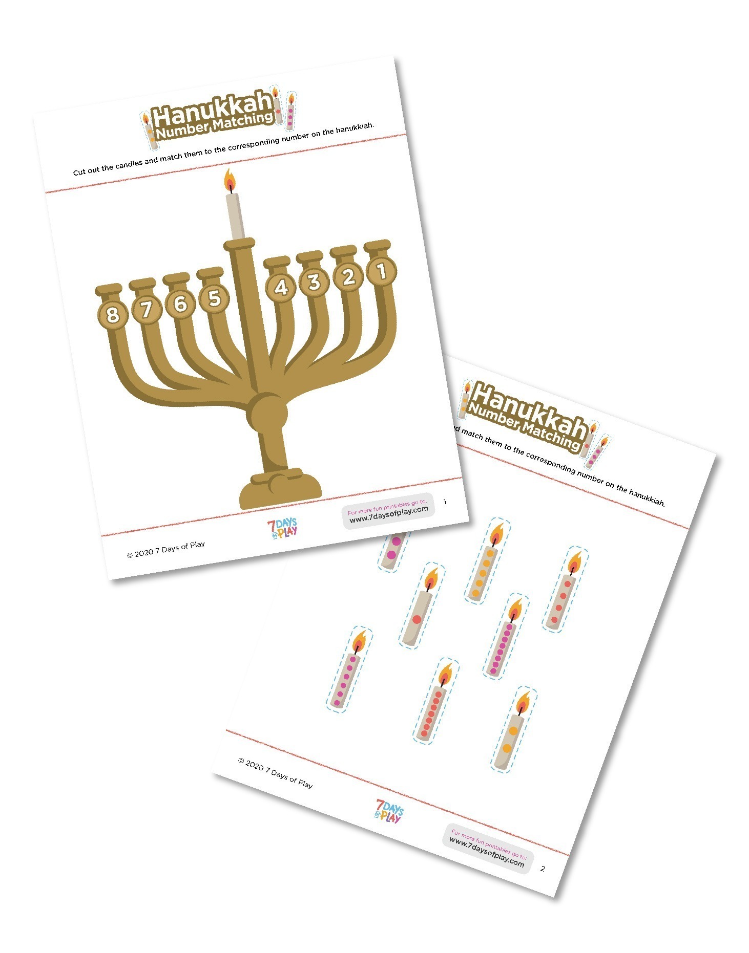 Hanukkah Number Matching Printable 7 Days of Play