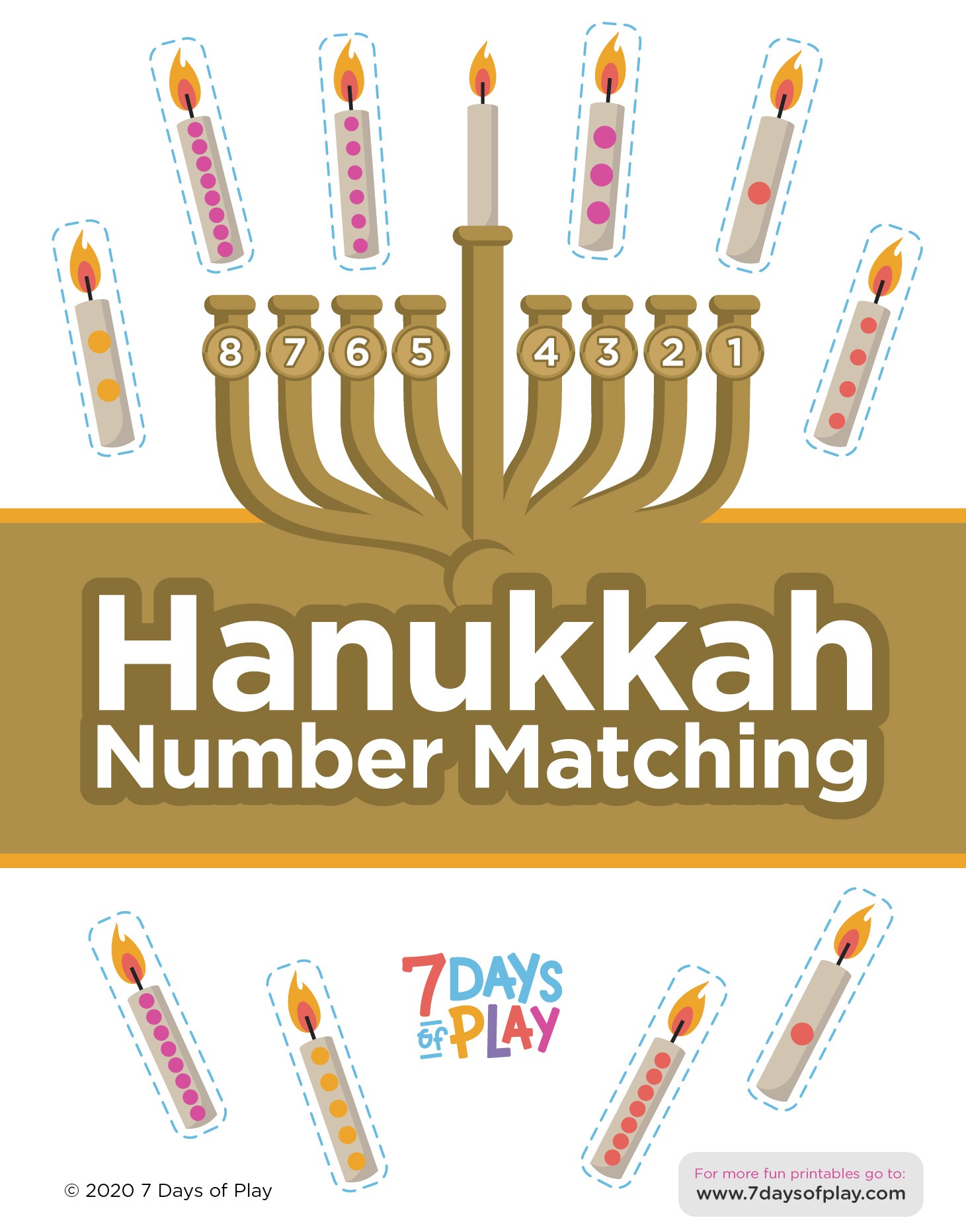 Hanukkah Number Matching Printable 7 Days of Play