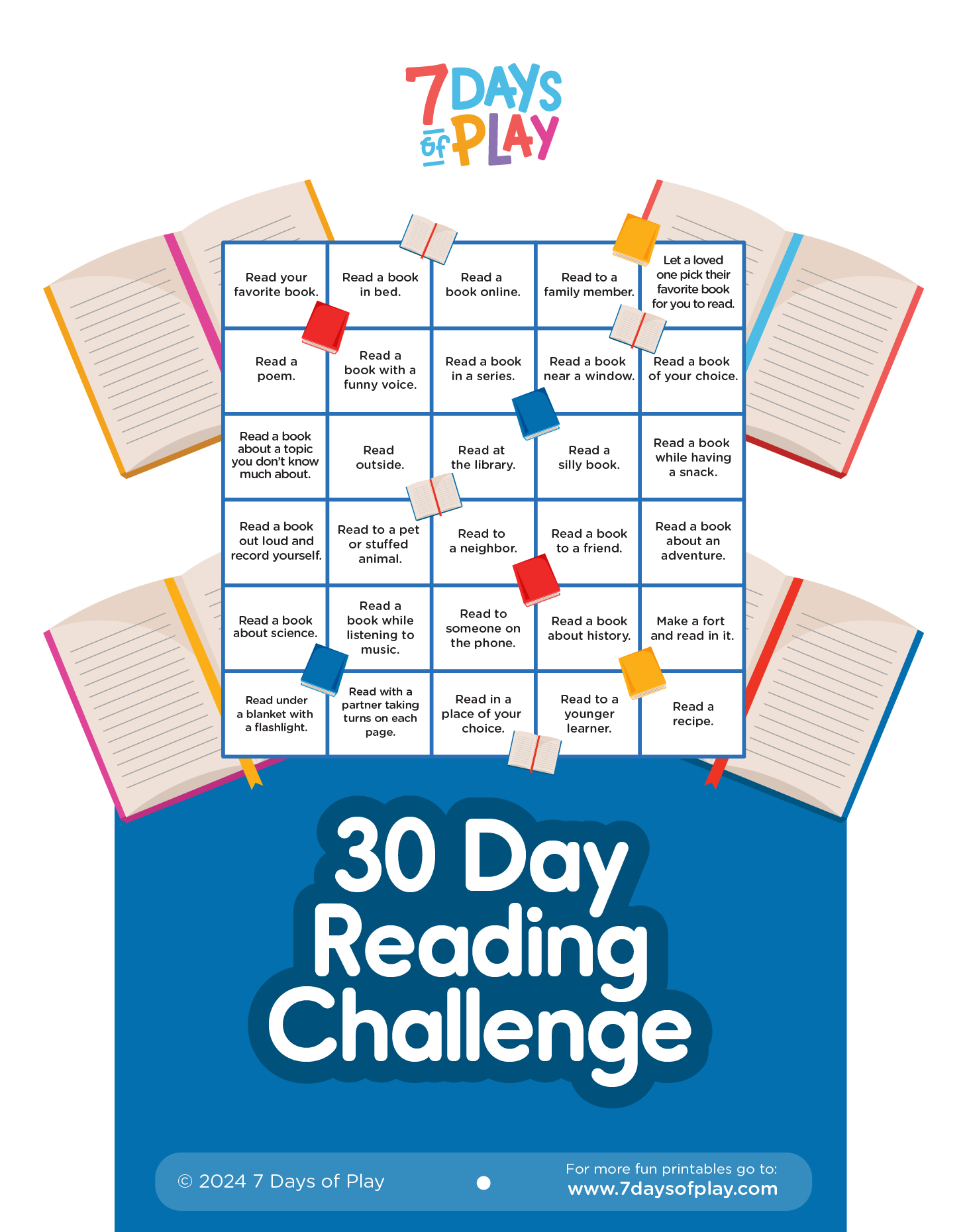30 Day Reading Challenge - Printable - 7 Days of Play