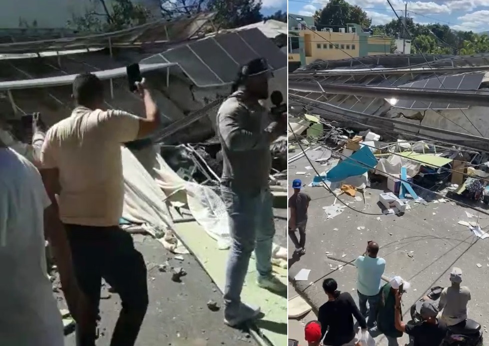 Se derrumba edificio tienda Multi Muebles en La Vega