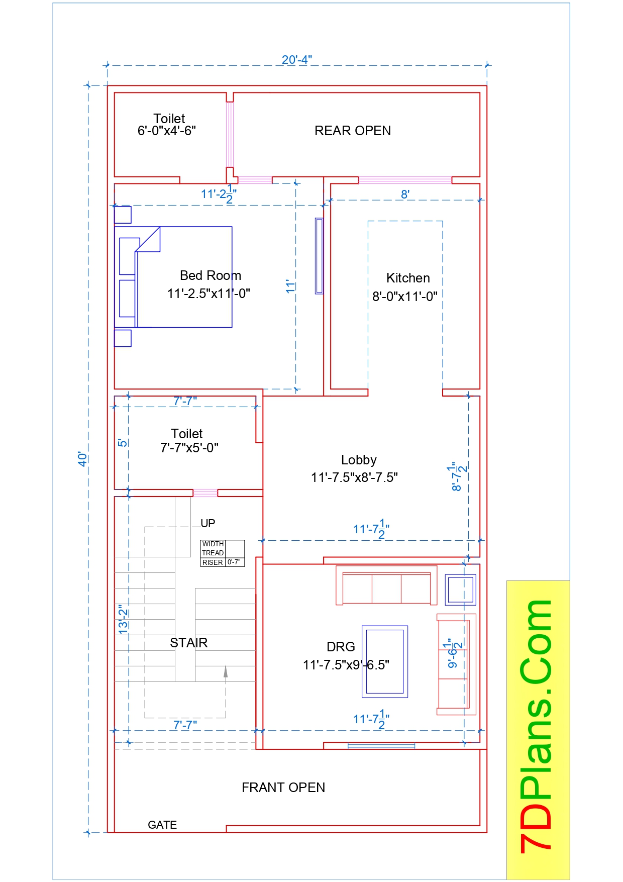 HOUSE PLAN OF PLOT SIZE 20’X40′ FEET 20 FEET BY 40 FEET 90 SQUARE