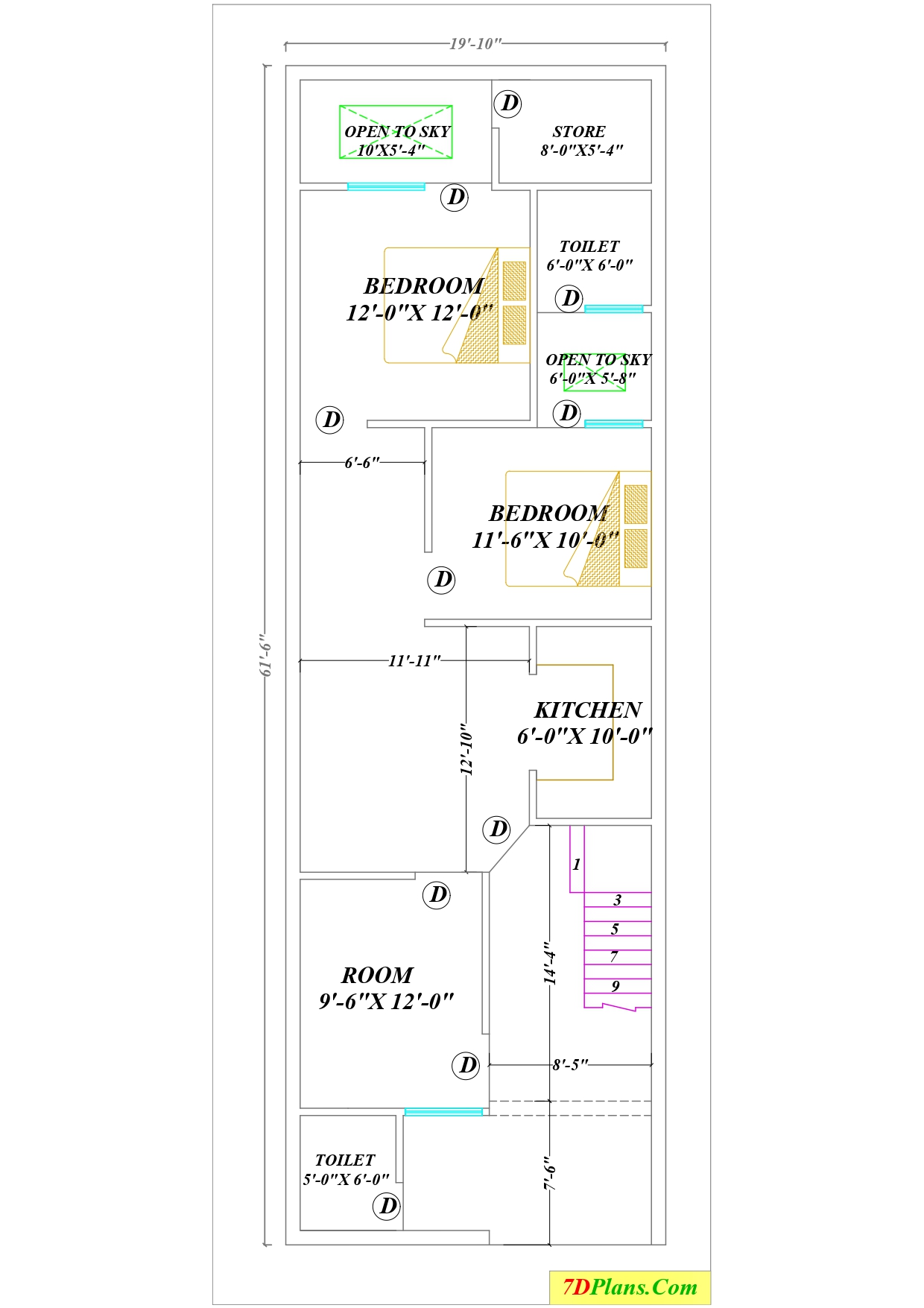 HOUSE PLAN OF PLOT SIZE 20’X61′ FEET 20 FEET BY 61 FEET 135 SQUARE