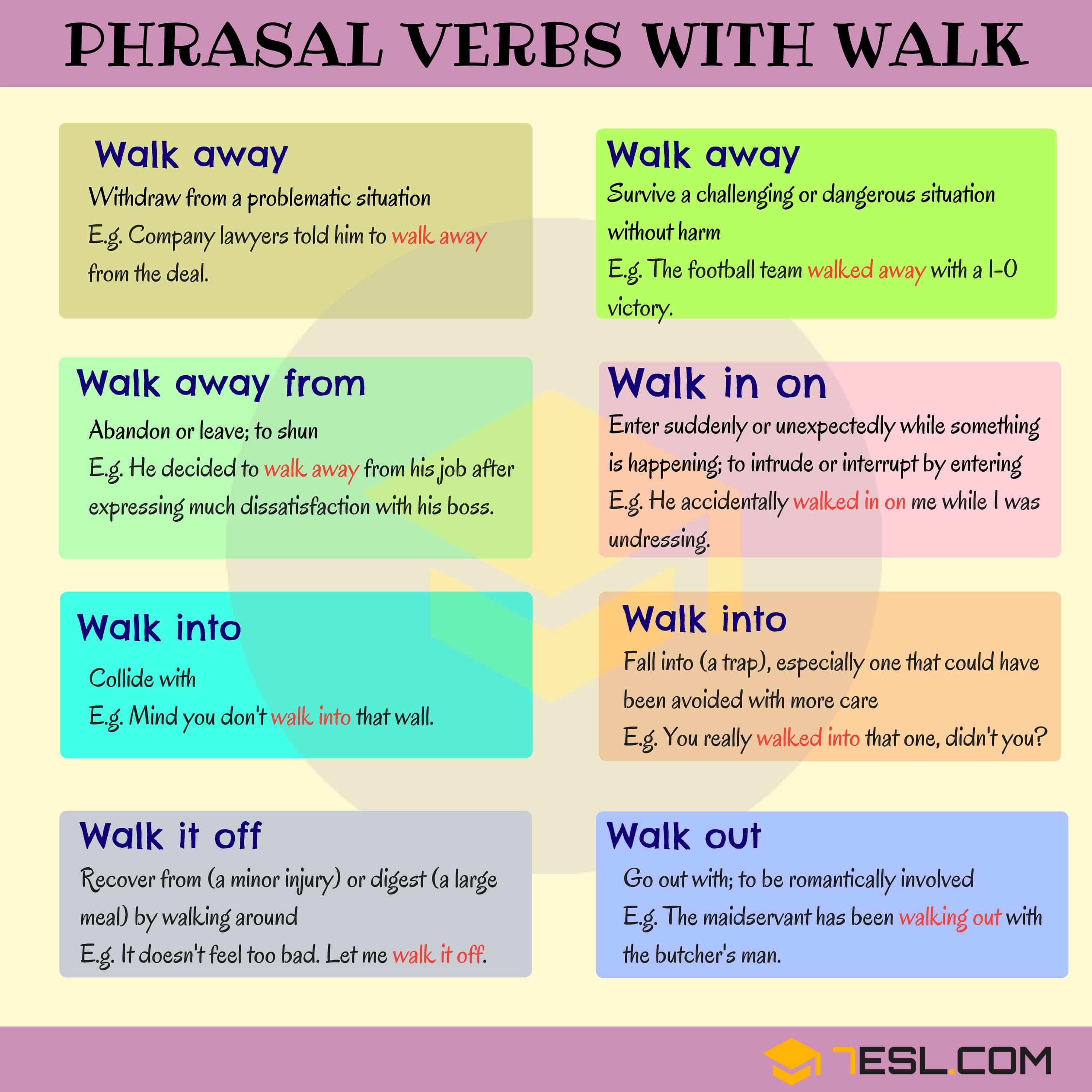 Phrasal Verbs with WALK Walk away, Walk into, Walk out... • 7ESL