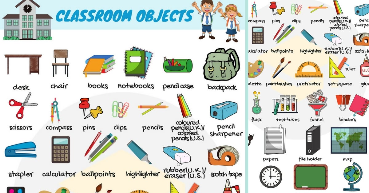 Classroom Objects in English Classroom Vocabulary • 7ESL