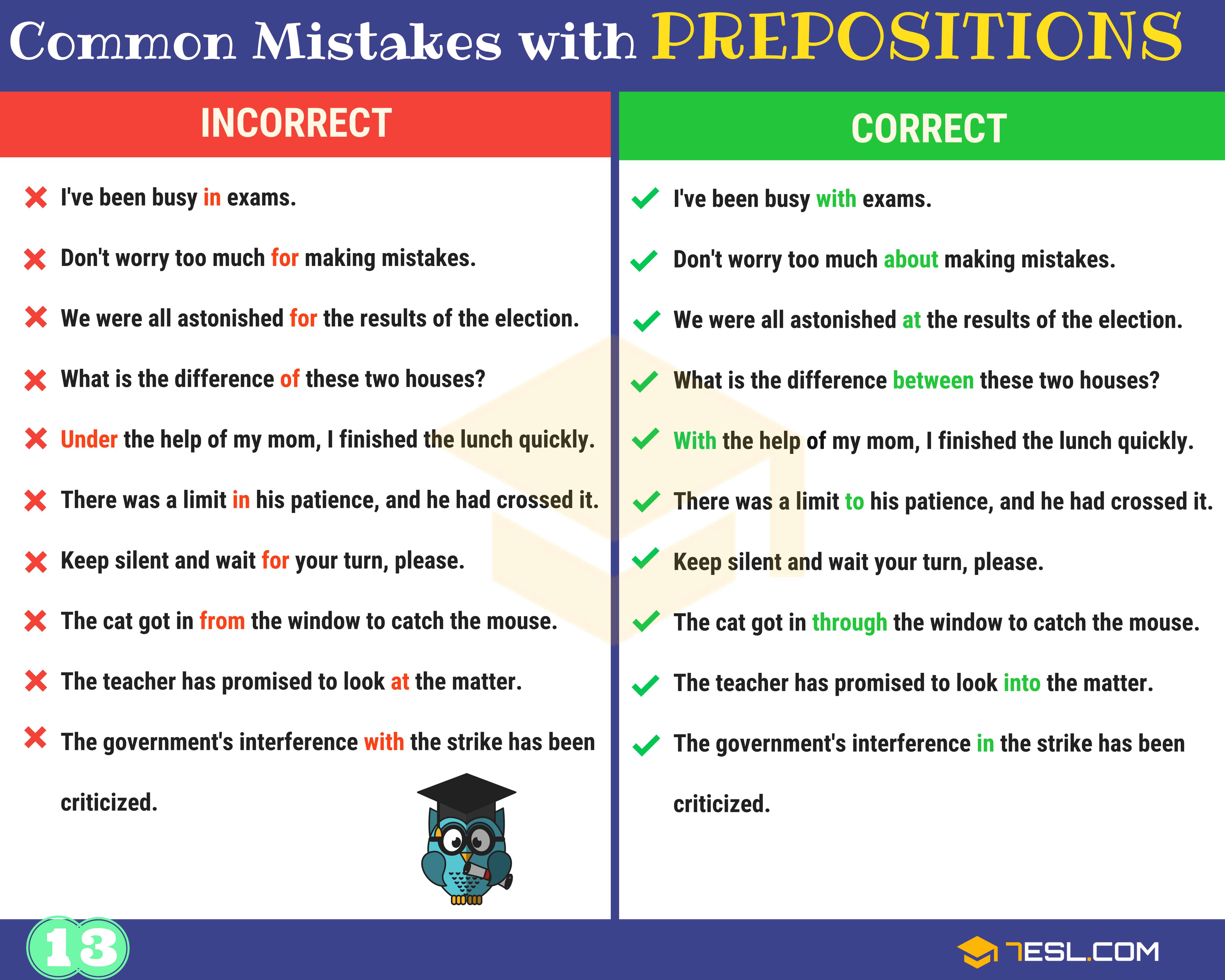 Preposition Errors: 130+ Common Mistakes With Prepositions • 7Esl