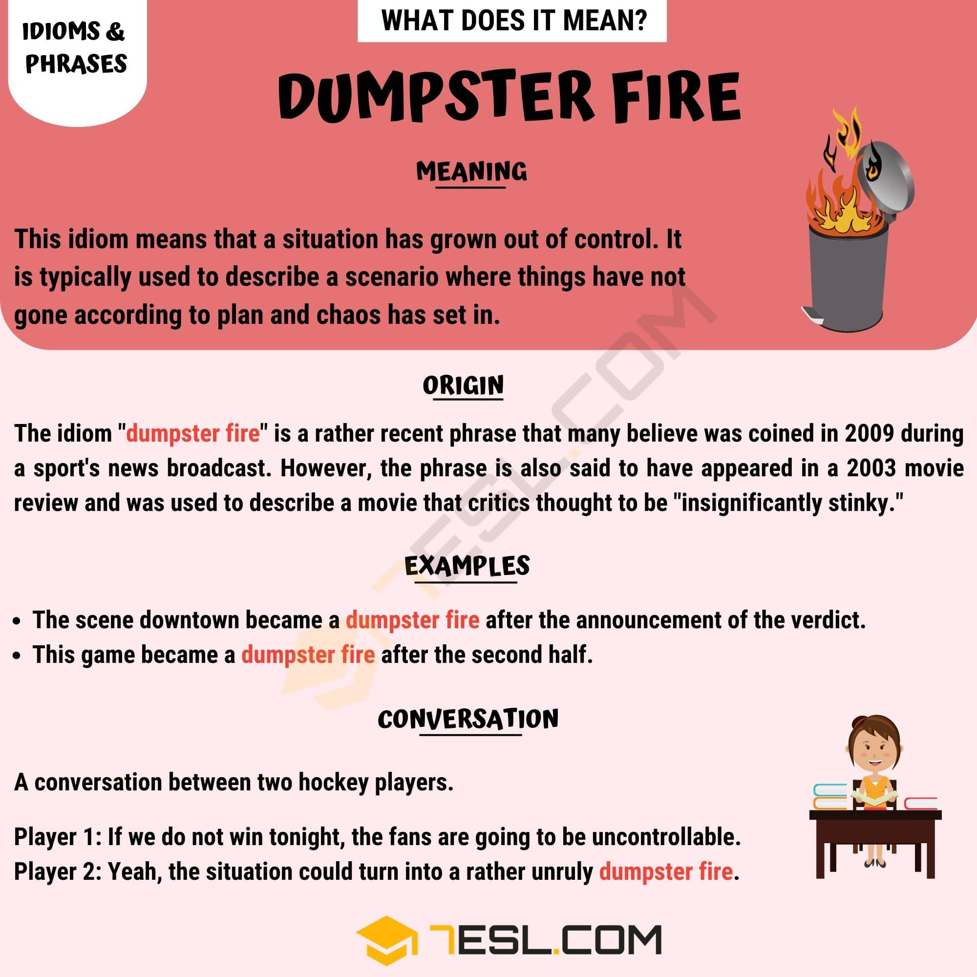 Dumpster Fire What does "Dumpster Fire" Mean? with Useful Examples • 7ESL